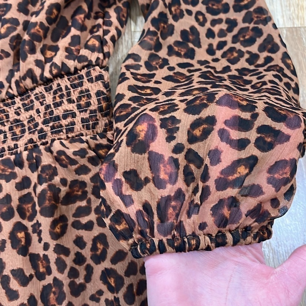 NWT New Old Navy Animal Print Smocked Long Sleeve Mini Dress Size Small Lined - Picture 7 of 14